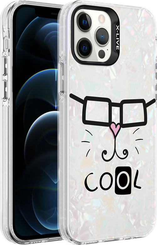 iPhone 12 Pro Uyumlu Mermer Desenli MKST Marbello Kılıf-Beyaz