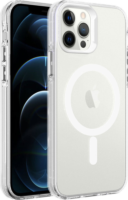 iPhone 12 Pro Uyumlu MKST Magsafe Şarj Özellikli Buzlu Transparan C-Pro Sert Kılıf-Renksiz