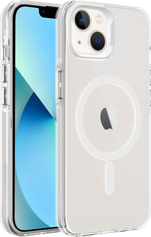 iPhone 13 Uyumlu MKST Magsafe Şarj Özellikli Buzlu Transparan C-Pro Sert Kılıf-Renksiz