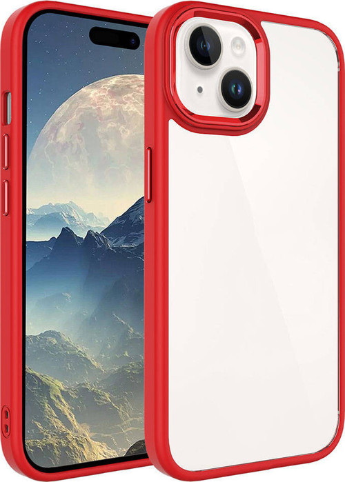 iPhone 15 Plus Uyumlu MKST Krom Kılıf-Kırmızı