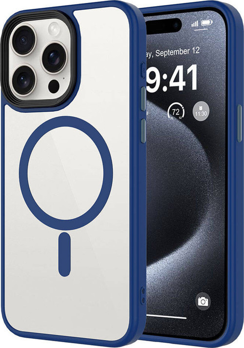 iPhone 15 Pro Max Uyumlu Mat Arka Yüzey Wireless Şarj Özellikli MKST Flet Magsafe Kılıf-Midnig