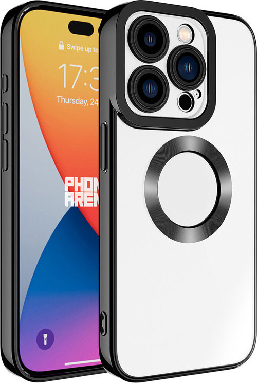 iPhone 15 Pro Max Uyumlu Kamera Korumalı Logo Gösteren MKST Omega Kılıf-Siyah