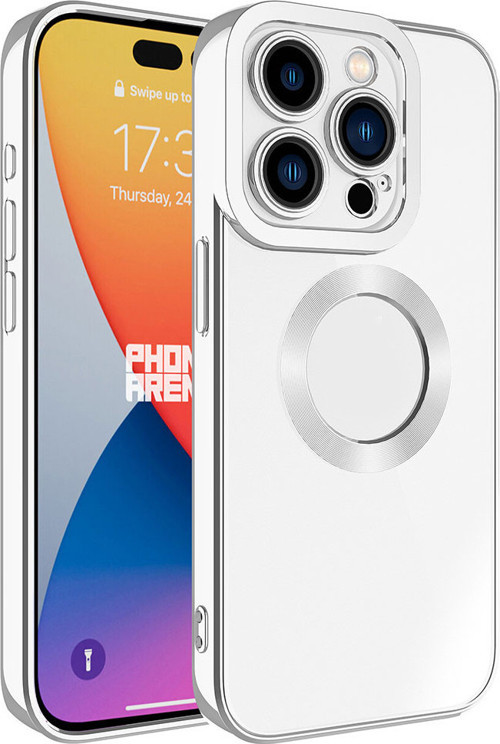 iPhone 15 Pro Max Uyumlu Kamera Korumalı Logo Gösteren MKST Omega Kılıf-Gümüş