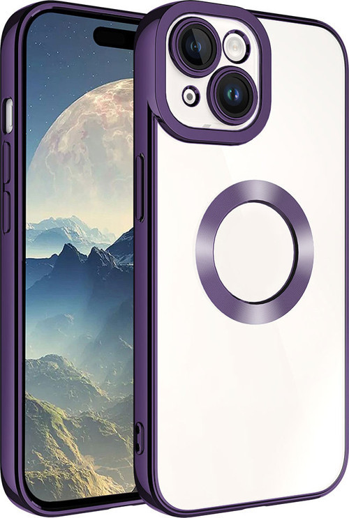 iPhone 15 Plus Uyumlu Kamera Korumalı Logo Gösteren MKST Omega Kılıf-Derin Mor