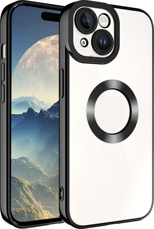 iPhone 15 Plus Uyumlu Kamera Korumalı Logo Gösteren MKST Omega Kılıf-Siyah