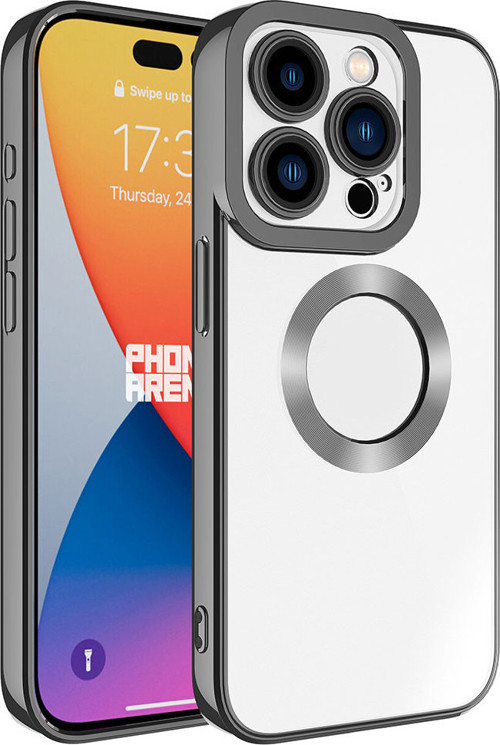 iPhone 15 Pro Max Uyumlu Kamera Korumalı Logo Gösteren MKST Omega Kılıf-Koyu Gri