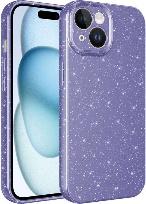 iPhone 15 Uyumlu Kamera Korumalı Simli Lüks MKST Koton Kılıf-Mor
