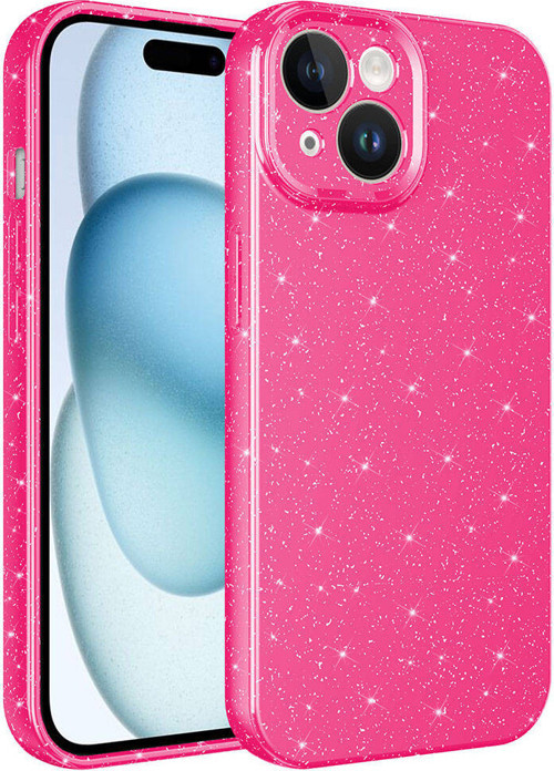iPhone 15 Uyumlu Kamera Korumalı Simli Lüks MKST Koton Kılıf-Pembe Koyu