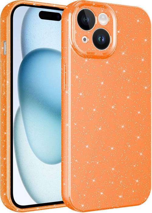 iPhone 15 Uyumlu Kamera Korumalı Simli Lüks MKST Koton Kılıf-Turuncu
