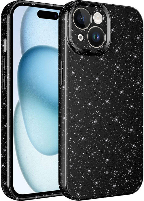 iPhone 15 Uyumlu Kamera Korumalı Simli Lüks MKST Koton Kılıf-Siyah
