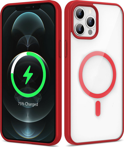 iPhone 11 Pro Max Kılıf Magsafe Wireless Şarj Özellikli Silikon MKST Ege Kapak - Kırmızı