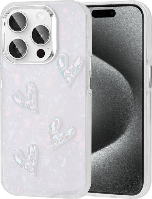 iPhone 15 Pro Uyumlu Kabartma Figürlü Parlak MKST Eralli Silikon Kılıf-Kalp