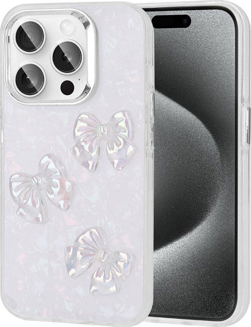 iPhone 15 Pro Uyumlu Kabartma Figürlü Parlak MKST Eralli Silikon Kılıf-Kelebek