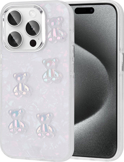 iPhone 15 Pro Uyumlu Kabartma Figürlü Parlak MKST Eralli Silikon Kılıf-Ayı
