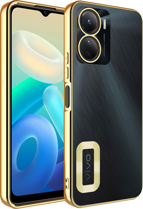 Vivo Y16 Kılıf Kamera Korumalı Logo Gösteren MKST Omega Kapak - Gold