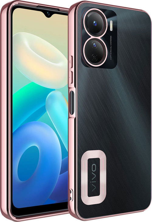 Vivo Y16 Kılıf Kamera Korumalı Logo Gösteren MKST Omega Kapak - Rose Gold