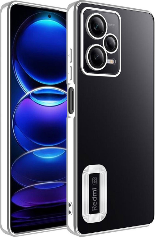 Redmi Note 12 Pro 5G Kılıf Kamera Korumalı Logo Gösteren MKST Omega Kapak - Gümüş