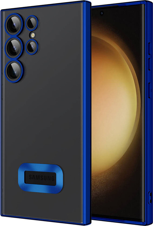 Galaxy S23 Ultra Kılıf Kamera Korumalı Logo Gösteren MKST Omega Kapak - Lacivert
