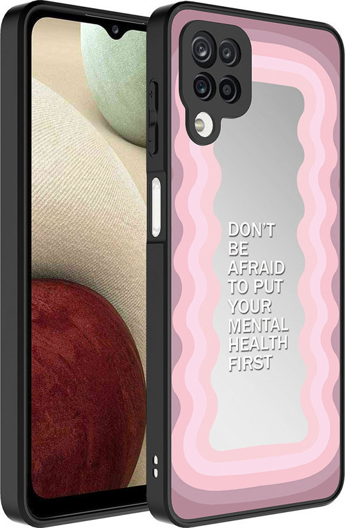 Galaxy A12 Kılıf Aynalı Desenli Kamera Korumalı Parlak MKST Mirror Kapak - Ayna
