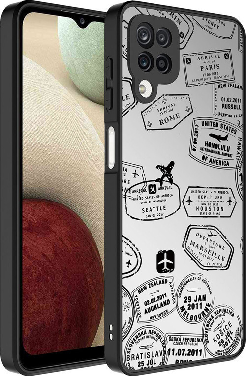 Galaxy A12 Kılıf Aynalı Desenli Kamera Korumalı Parlak MKST Mirror Kapak - Seyahat