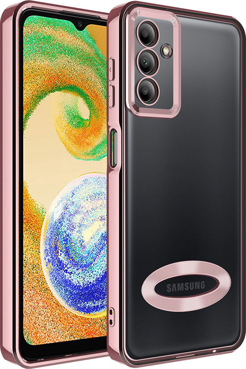 Galaxy A54 Kılıf Kamera Korumalı Logo Gösteren MKST Omega Kapak - Rose Gold