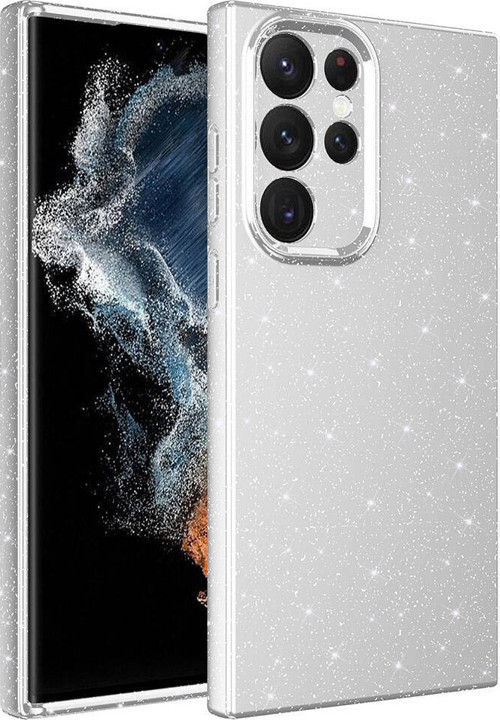 Galaxy S22 Ultra Kılıf Kamera Korumalı Simli Lüks MKST Koton Kapak - Gümüş