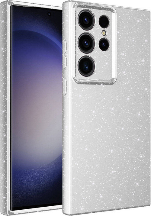 Galaxy S23 Ultra Kılıf Kamera Korumalı Simli Lüks MKST Koton Kapak - Gümüş