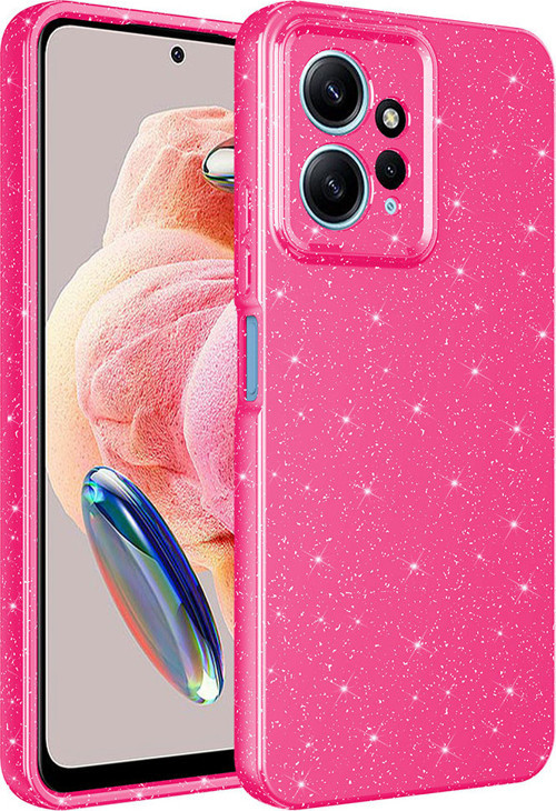 Redmi Note 12 4G Kılıf Kamera Korumalı Simli Lüks MKST Koton Kapak - Pembe Koyu