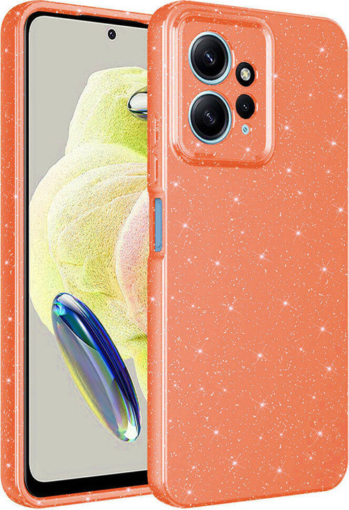 Redmi Note 12 4G Kılıf Kamera Korumalı Simli Lüks MKST Koton Kapak - Turuncu