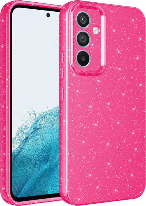 Galaxy A54 Kılıf Kamera Korumalı Simli Lüks MKST Koton Kapak - Pembe Koyu