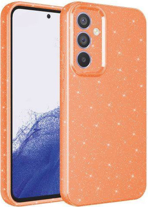 Galaxy A54 Kılıf Kamera Korumalı Simli Lüks MKST Koton Kapak - Turuncu