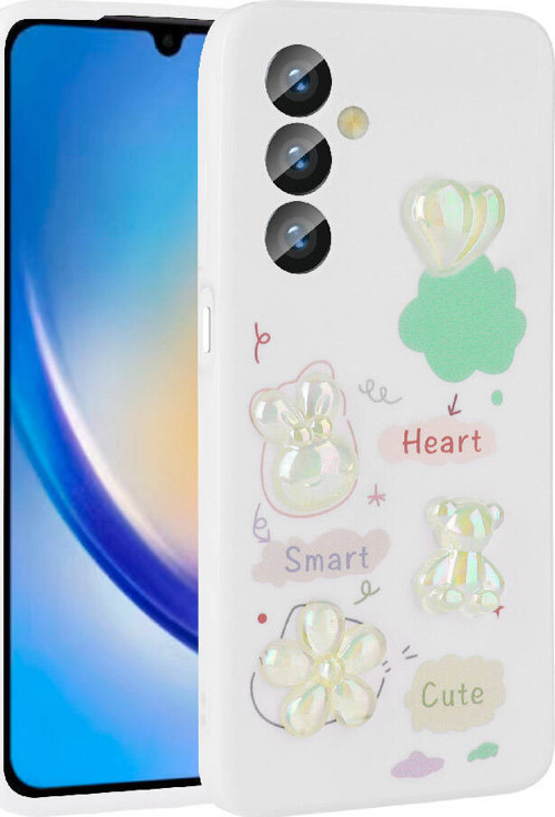 Galaxy A24 Kılıf Kabartma Figürlü Parlak MKST Toys Silikon Kapak - Beyaz