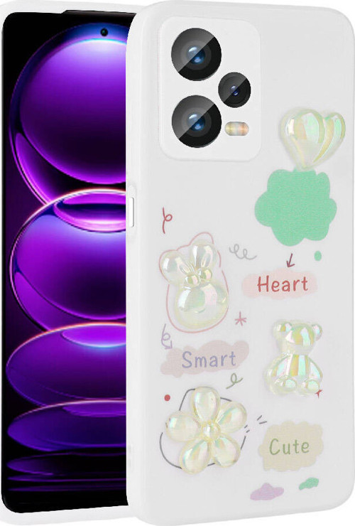 Redmi Note 12 4G Kılıf Kabartma Figürlü Parlak MKST Toys Silikon Kapak - Beyaz