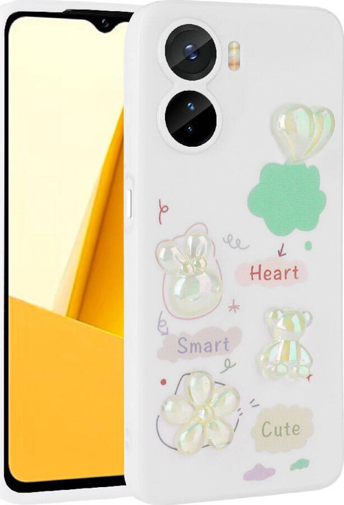 Vivo Y16 Kılıf Kabartma Figürlü Parlak MKST Toys Silikon Kapak - Beyaz