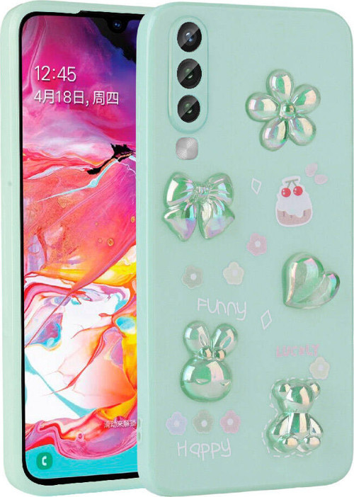 Galaxy A70 Kılıf Kabartma Figürlü Parlak MKST Toys Silikon Kapak - Açık Yeşil