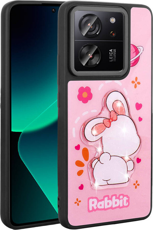Mi 13T Pro Kılıf Parlayan Kabartmalı İkonik Figürlü MKST Amas Silikon Kapak - Pembe