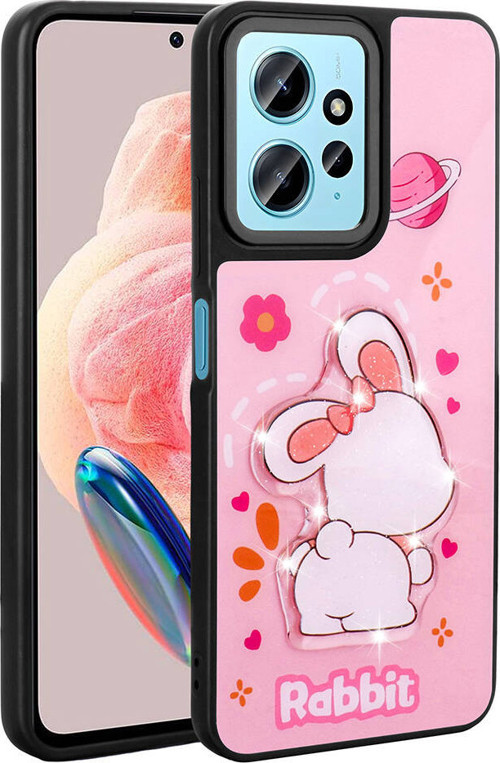 Redmi Note 12 4G Kılıf Parlayan Kabartmalı İkonik Figürlü MKST Amas Silikon Kapak - Pembe