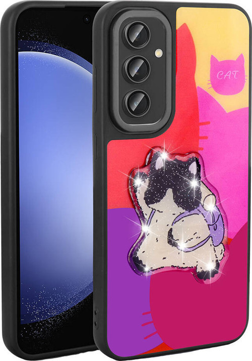 Galaxy A14 Kılıf Parlayan Kabartmalı İkonik Figürlü MKST Amas Silikon Kapak - Mor