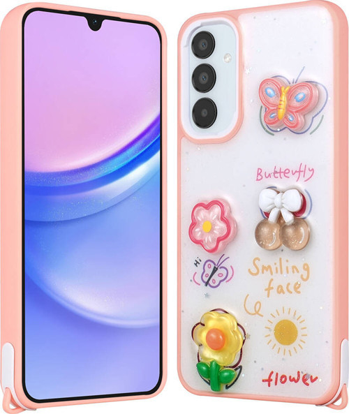Galaxy A34 Kılıf Parlayan Simli Kabartma Figürlü MKST Cevze Kapak - Pembe