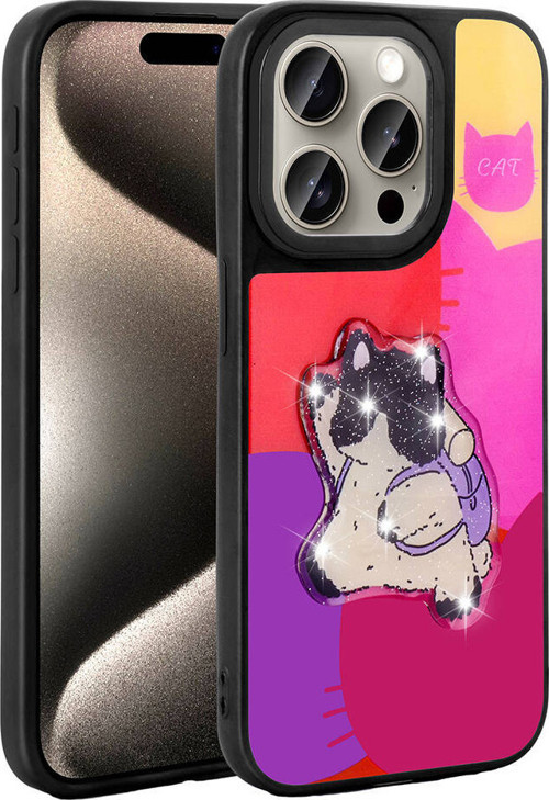 iPhone 15 Pro Kılıf Parlayan Kabartmalı İkonik Figürlü MKST Amas Silikon Kapak - Mor