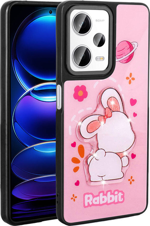 Redmi Note 12 Pro 5G Kılıf Parlayan Kabartmalı İkonik Figürlü MKST Amas Silikon Kapak - Pembe