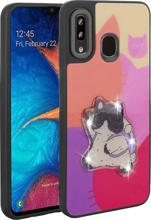 Galaxy A20 Kılıf Parlayan Kabartmalı İkonik Figürlü MKST Amas Silikon Kapak - Mor
