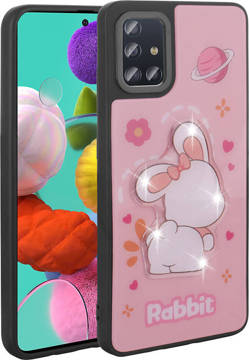 Galaxy A51 Kılıf Parlayan Kabartmalı İkonik Figürlü MKST Amas Silikon Kapak - Pembe