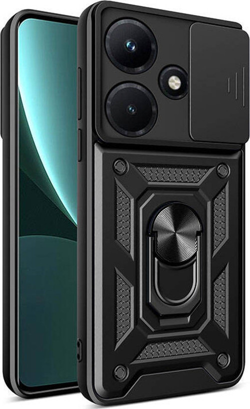 İnfinix Hot 30i Kılıf Magnetik Standlı Kamera Korumalı MKST Sürgülü Vega Kapak - Siyah