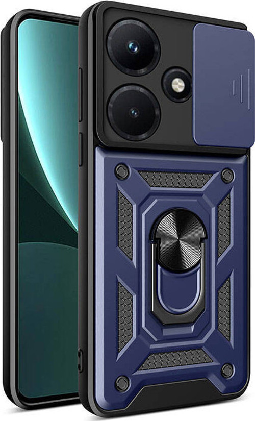 İnfinix Hot 30i Kılıf Magnetik Standlı Kamera Korumalı MKST Sürgülü Vega Kapak - Mavi