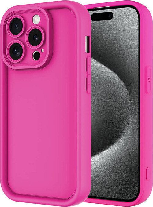iPhone 15 Pro Max Kılıf Kamera Korumalı MKST Ananas Kapak - Pembe Koyu