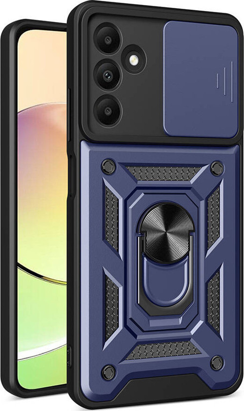 Galaxy A15 Kılıf Magnetik Standlı Kamera Korumalı MKST Sürgülü Vega Kapak - Mavi