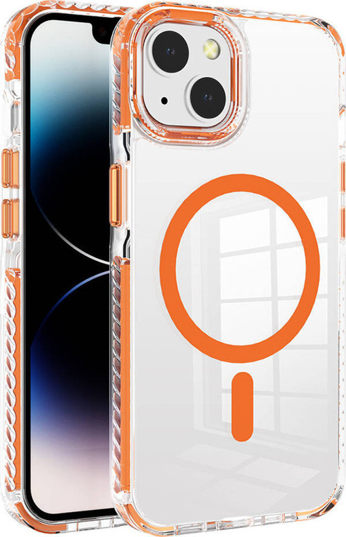 iPhone 13 Kılıf Magsafe Şarj Özellikli Airbagli Takılabilir Askı Aparatlı MKST Nana Kapak - Turuncu