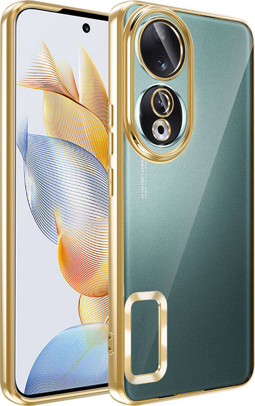 Honor 90 Kılıf Kamera Korumalı Logo Gösteren MKST Omega Kapak - Gold