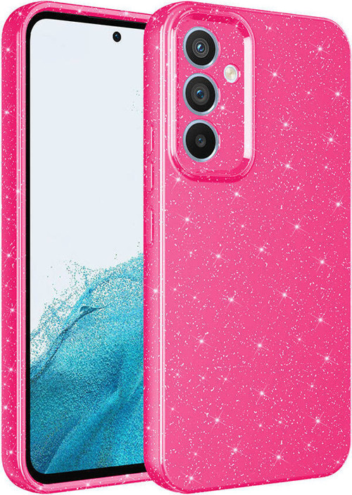 Galaxy S24 Plus Kılıf Kamera Korumalı Simli Lüks MKST Koton Kapak - Pembe Koyu